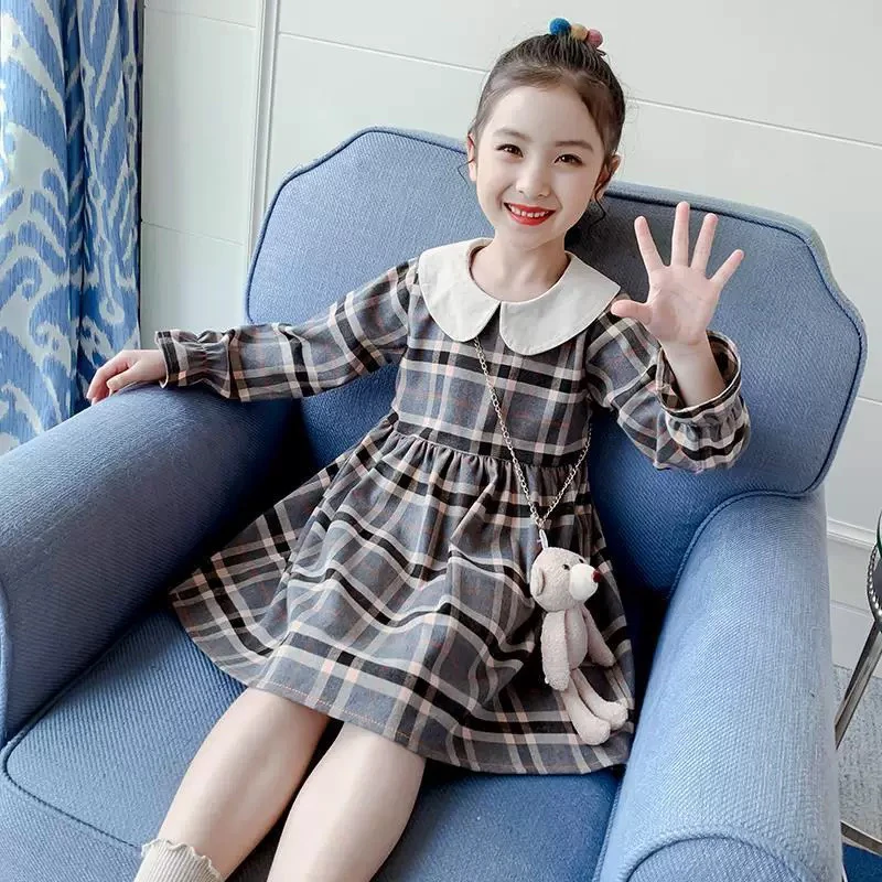 女童2024秋季爆款格子公主连衣裙
