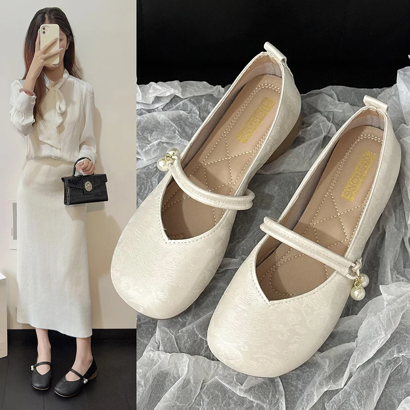 2024新款国风单鞋女鞋百搭夏季温柔浅口晚晚风新中式平跟玛丽珍鞋