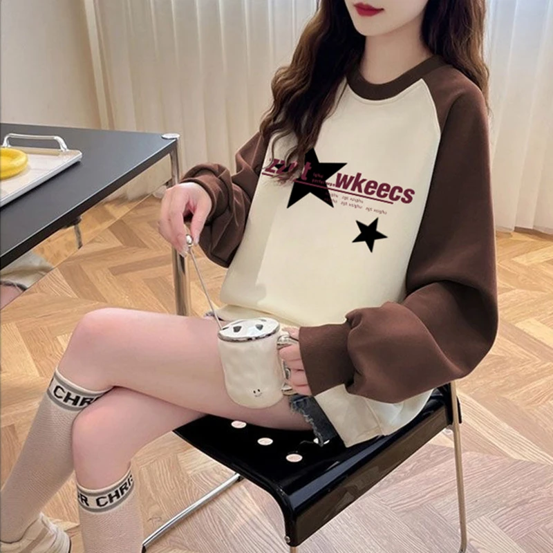 圆领卫衣13少女12大童春秋装15初中高中学生宽松oversize上衣插肩