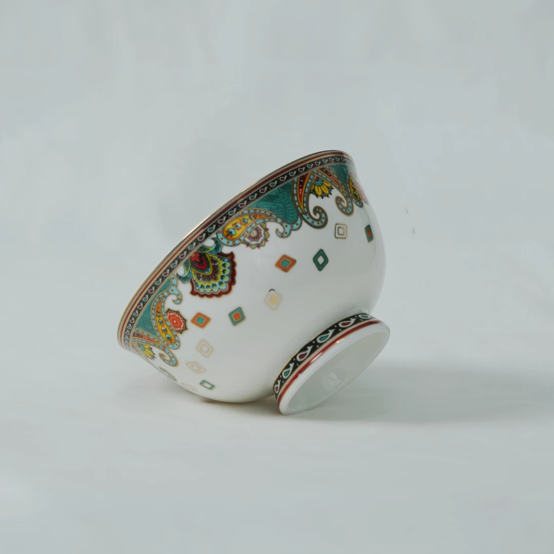 米饭碗无害健康家用陶瓷小碗手工绿色中式小碗缠枝10个一套