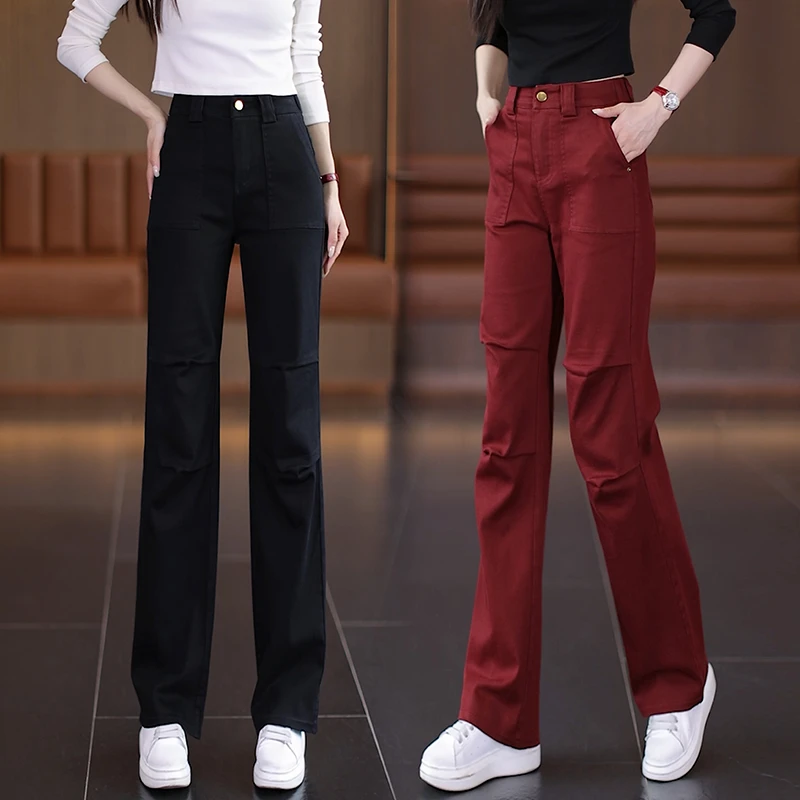 酒红色美式工装裤子女春夏季2024新款爆款高腰显瘦百搭春秋阔腿裤