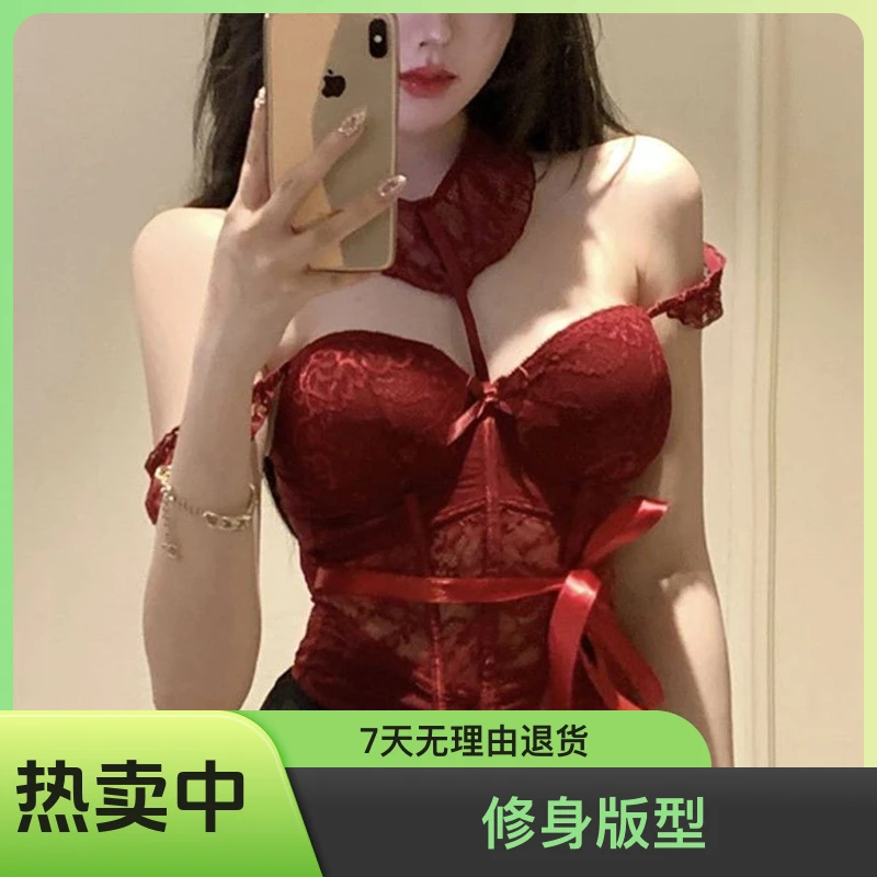 美式红色吊带背心女带胸垫一体抹胸美背外穿辣妹上衣短款甜辣纯欲