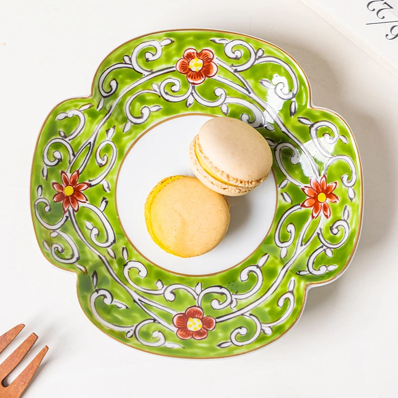 日本进口碟子小鹿田烧锦唐草陶瓷家用凉菜碟日式点心碟餐具蘸料碟