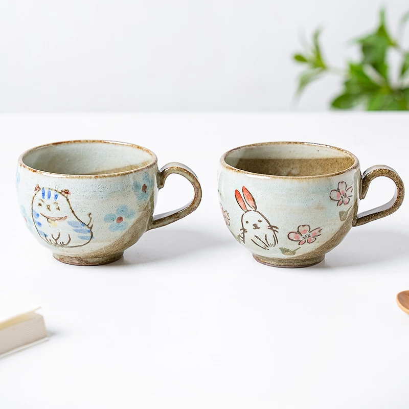 日本进口卡通儿童马克杯小鹿田烧陶瓷早餐牛奶杯子水杯日式咖啡杯