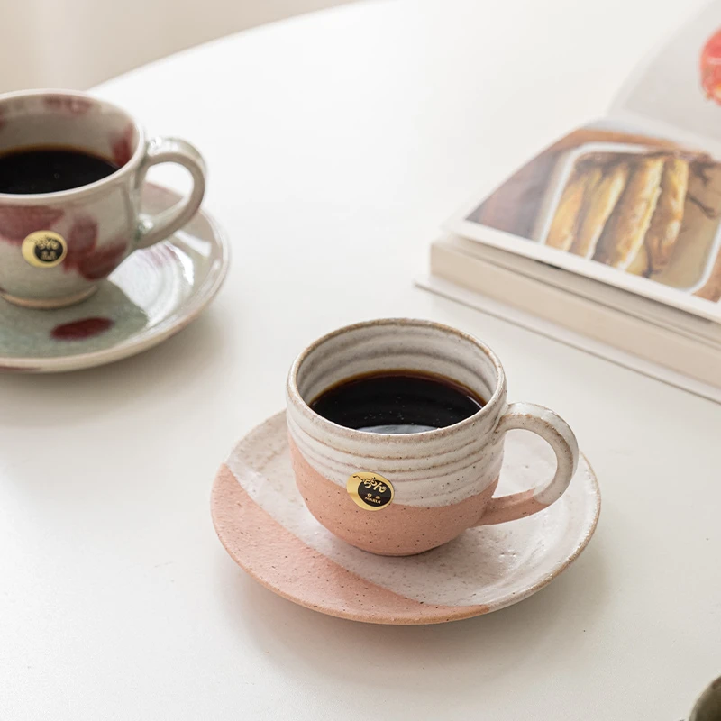 日本进口咖啡杯小鹿田烧陶制复古杯碟套装家用下午茶水杯日式杯子
