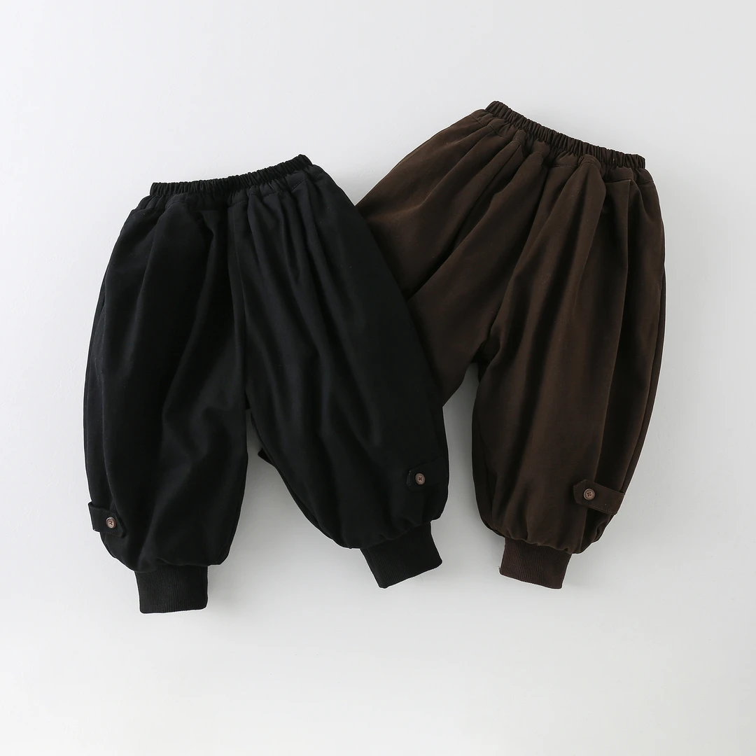 【仟与】儿童时尚洋气2024新款冬季纯色百搭裤脚横标棉裤AK1008