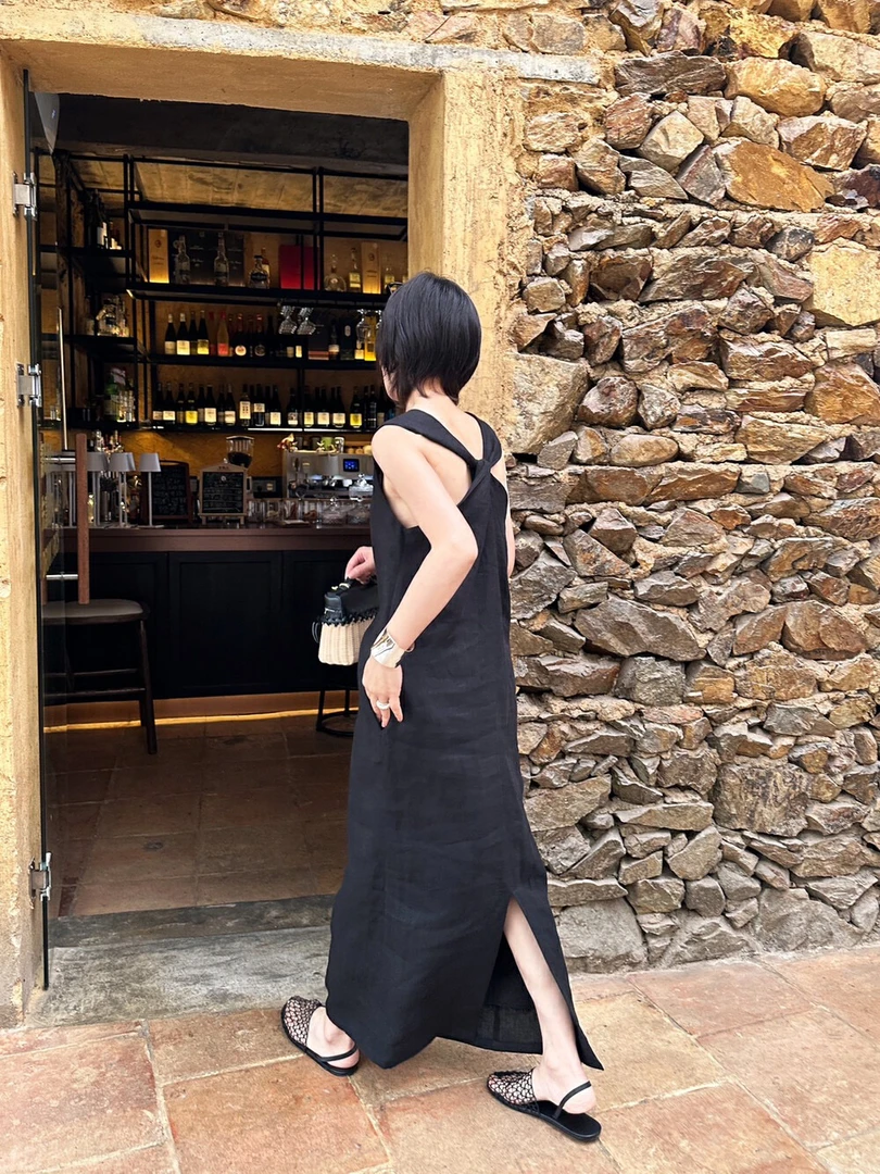 夏上新！100%亚麻U领设计感长裙连衣裙(优雅气质 高品材质