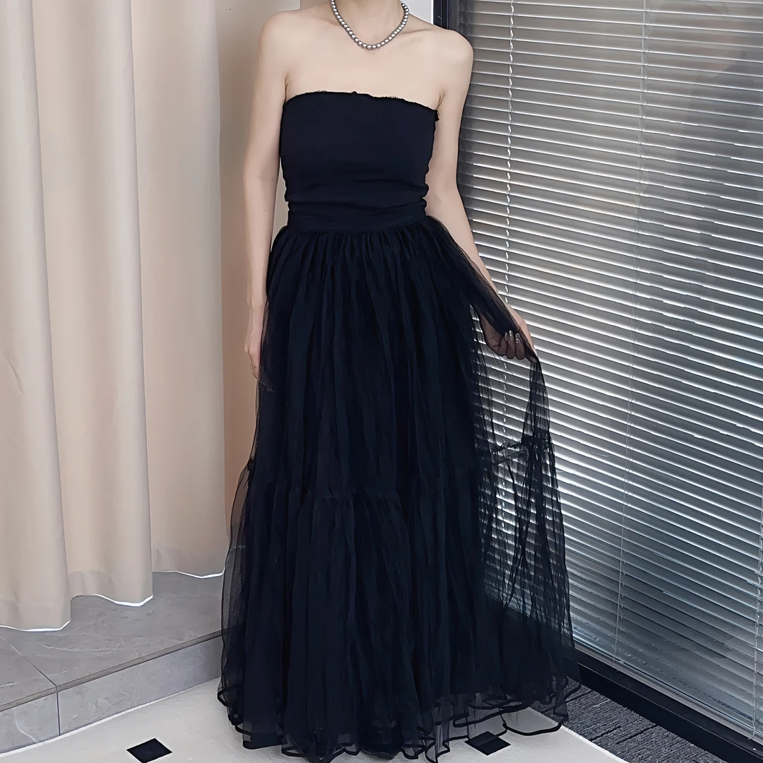 秋季气质高级感抹胸上衣半身裙女套装黑色法式高腰显瘦百搭时尚