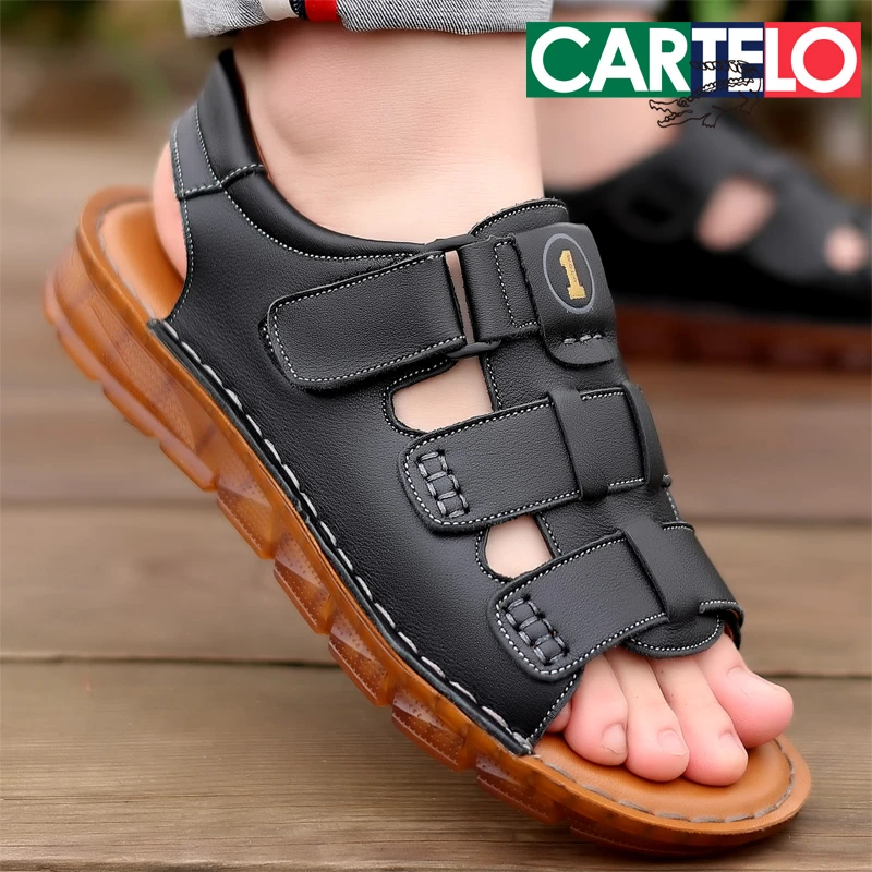 CARTELO/卡帝乐鳄鱼凉鞋男夏季真皮透气软底沙滩鞋防滑耐磨皮凉鞋