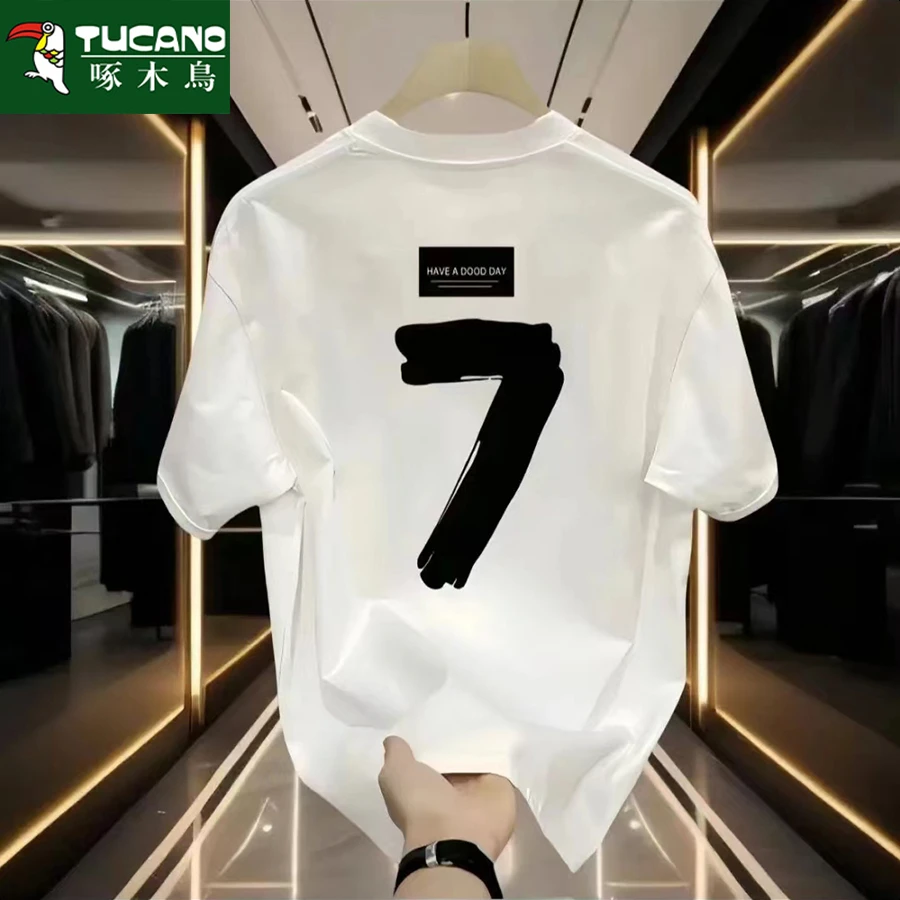 啄木鸟夏季纯棉短袖t恤男女潮流宽松圆领百搭印花全棉半袖insT恤