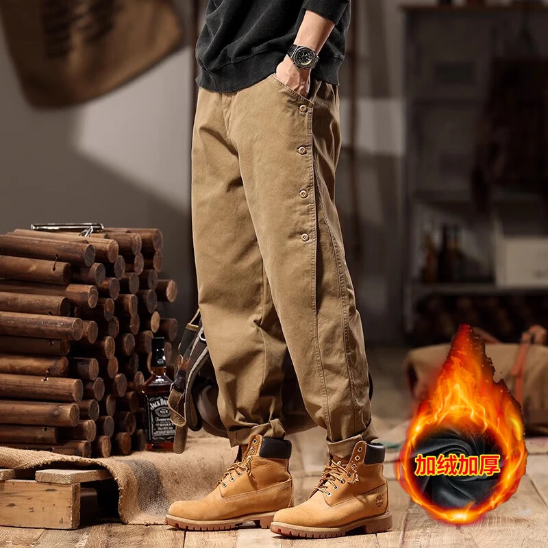 美式设计感潮牌排扣休闲裤男秋季宽松直筒工装裤男士复古裤子男款