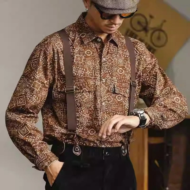 美式潮牌夏威夷花衬衫男长袖复古高级感英伦雅痞男装休闲衬衣男士