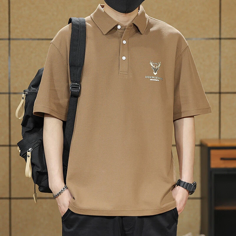 美式polo衫男短袖t恤男士夏季宽松大码潮牌2025新款男款体恤男装