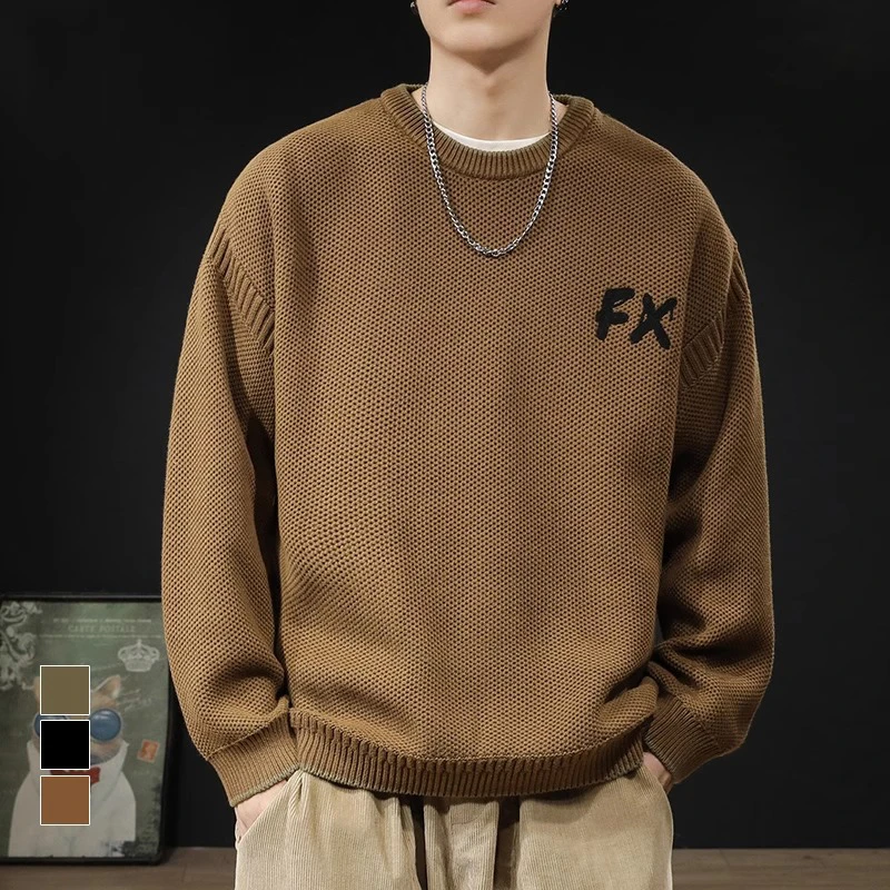 冬季900g重磅加厚7针粗线复古毛衣男潮牌宽松大码秋冬款卫衣毛衫