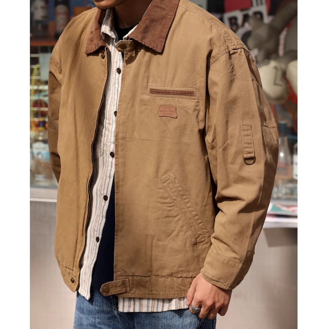 美式复古重磅休闲帆布夹克男工装翻领全棉日系户外猎装外套秋季