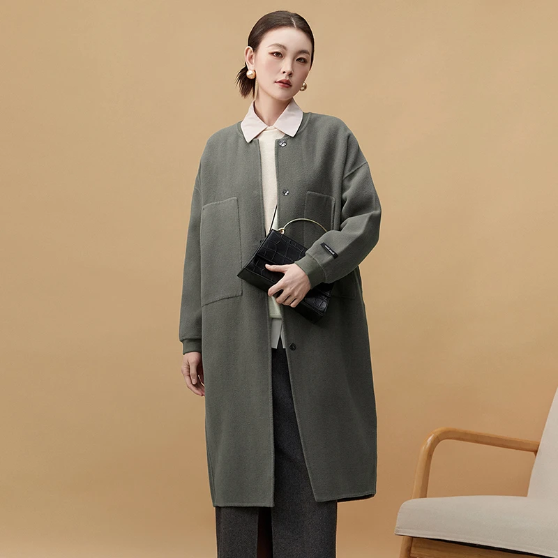 H121双面尼毛呢外套含羊毛羊绒大衣女44TR1N0001