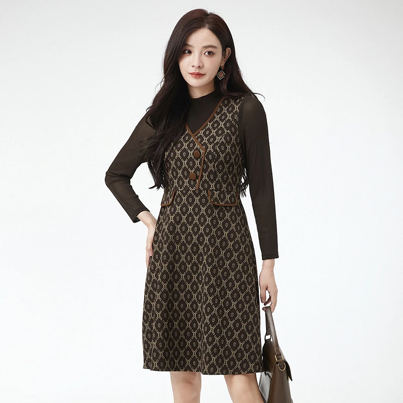 43HH0A0015复古优雅中裙连衣裙专柜折扣女装