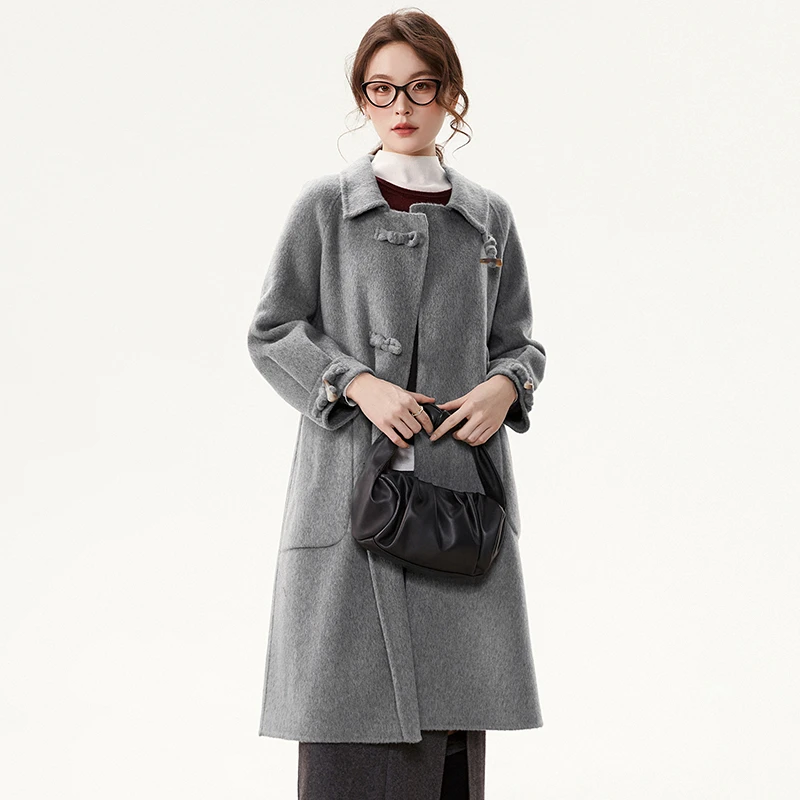 E118含澳毛双面尼毛呢外套大衣女44HZ1E0118