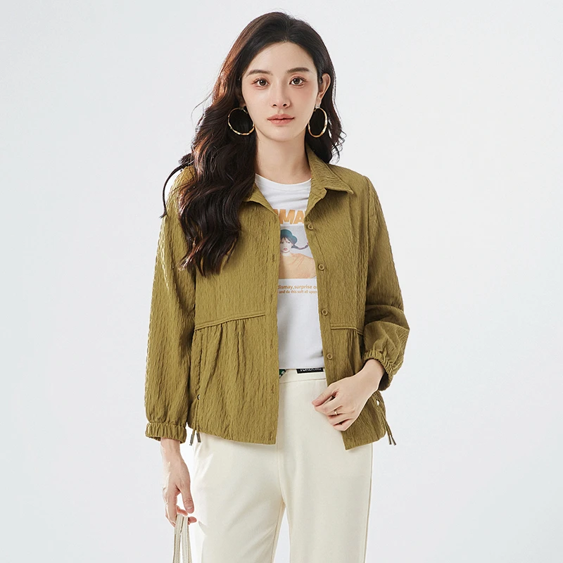 E403简约素雅长袖上衣单排扣纯色外套女43XY0K0008