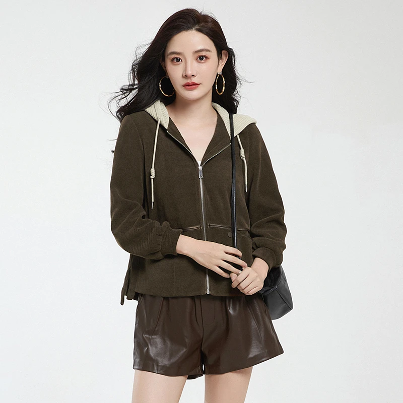 430K0001拼色连帽上衣运动风宽松显瘦外套女2024秋