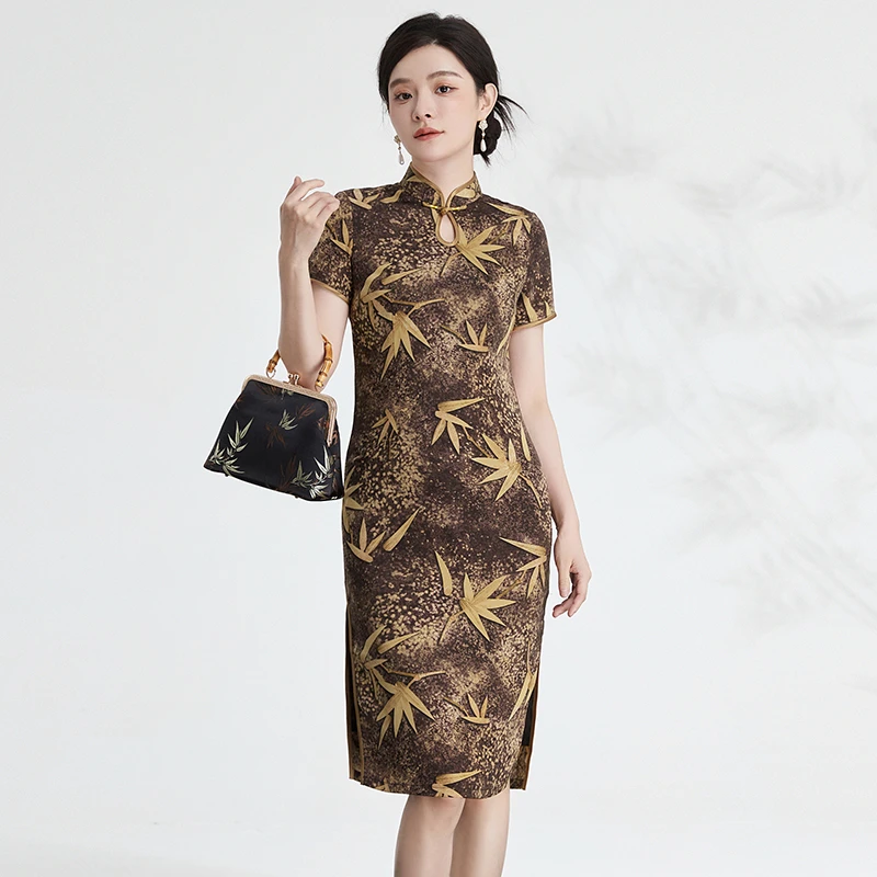 42QP0Y0055优雅气质印花裙子新中式改良旗袍女