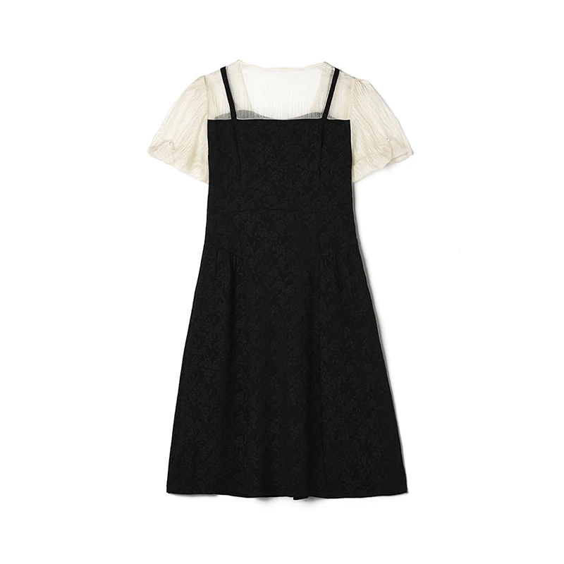 D232法式拼色中裙收腰气质裙子连衣裙女42JN0A0002