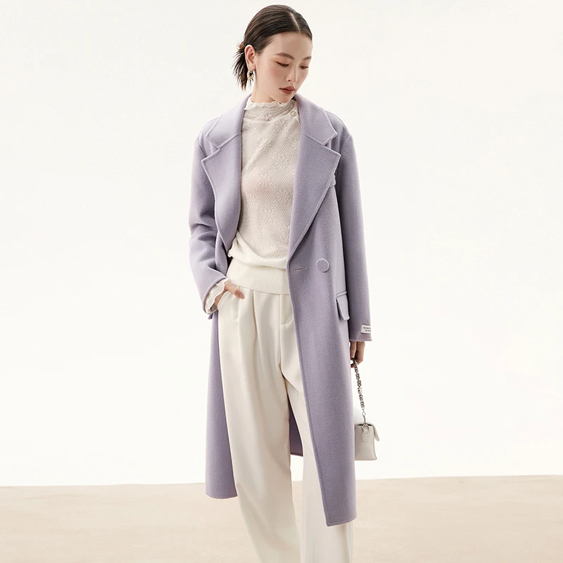 A285含羊毛一粒扣双面尼毛呢外套大衣女44HE1E0285