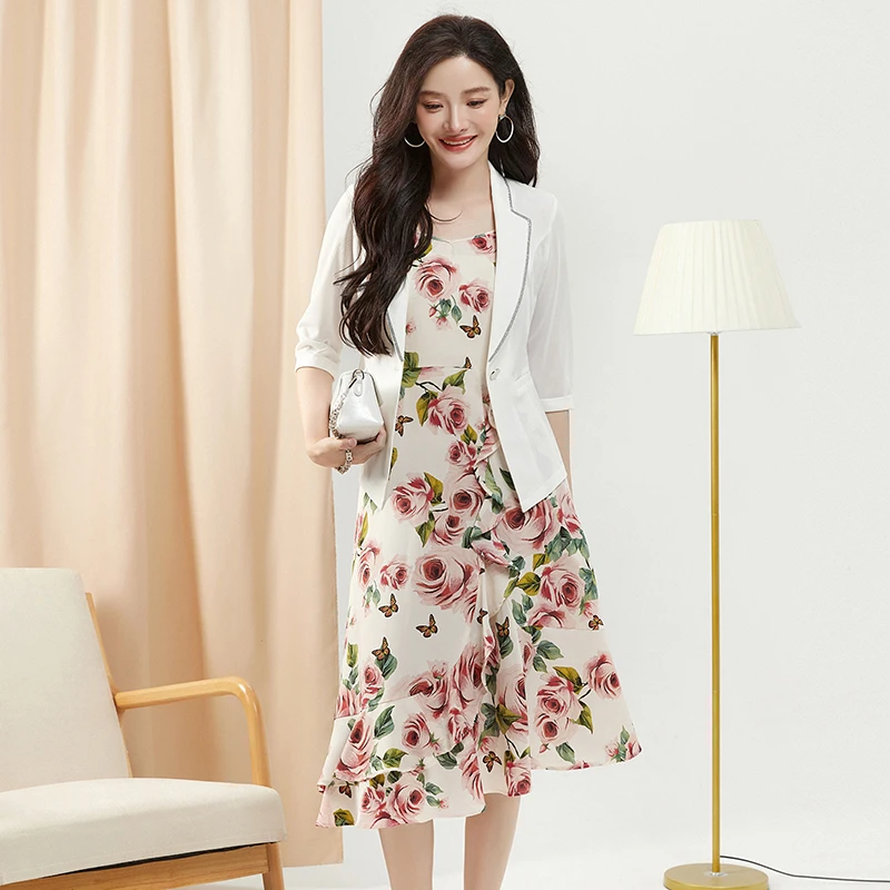 YY0U0005七分袖外套+温柔风吊带裙两件套装女43YY0U0005