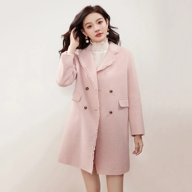 H083含羊毛甜美风双面尼毛呢外套大衣女44HE1E0095