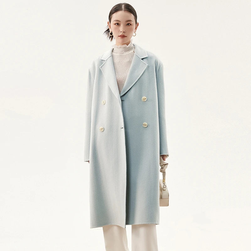 44HE1E0250含羊毛宽松双面尼毛呢外套大衣女