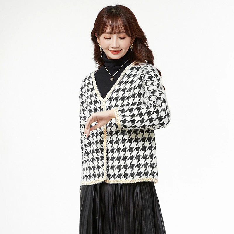 44XG0K0026洋气千鸟格小香风外套女