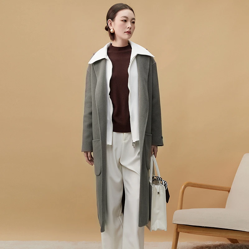 H120双面尼毛呢外套含羊毛羊绒大衣女44TR1N0012