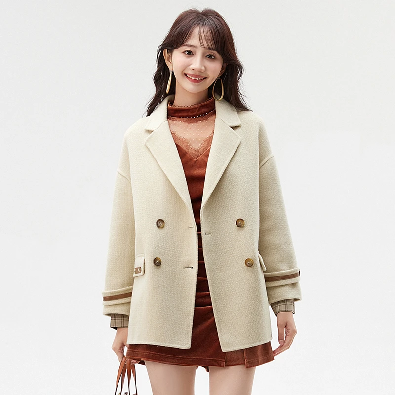 A401气质双面尼毛呢外套大衣女2024冬44LM1E0001