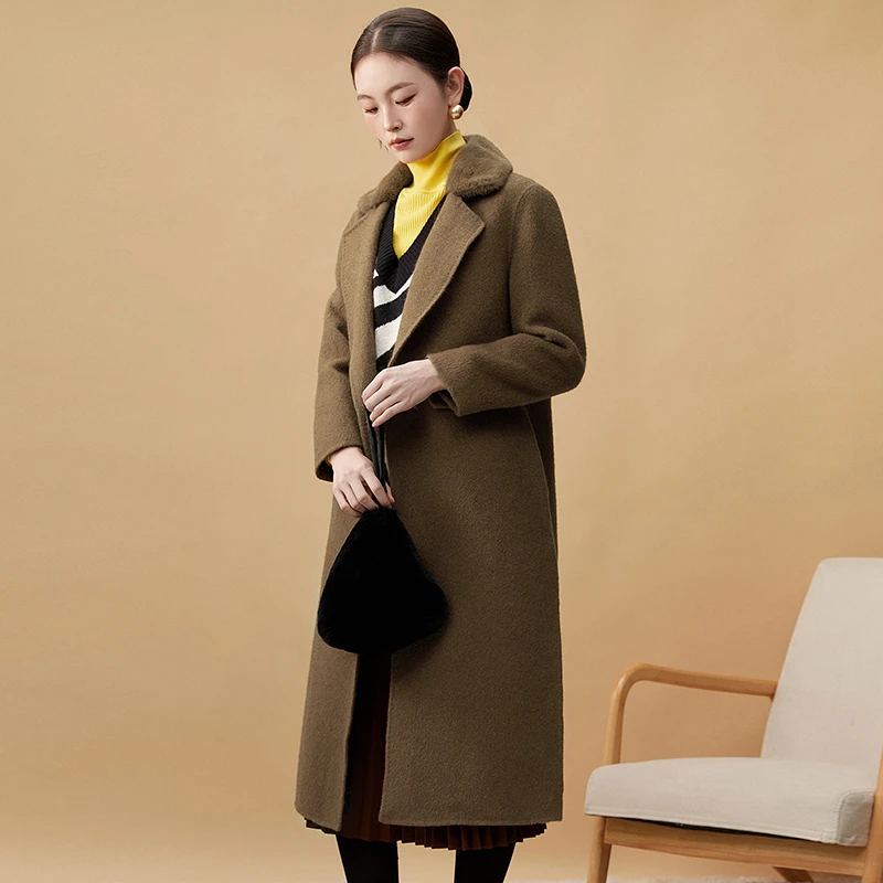 含羊毛长袖阿尔巴卡毛呢外套大衣女44HE1F0001