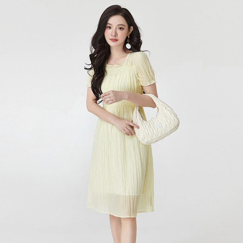 松紧腰纯色裙子好搭连衣裙女42ZW0A0014