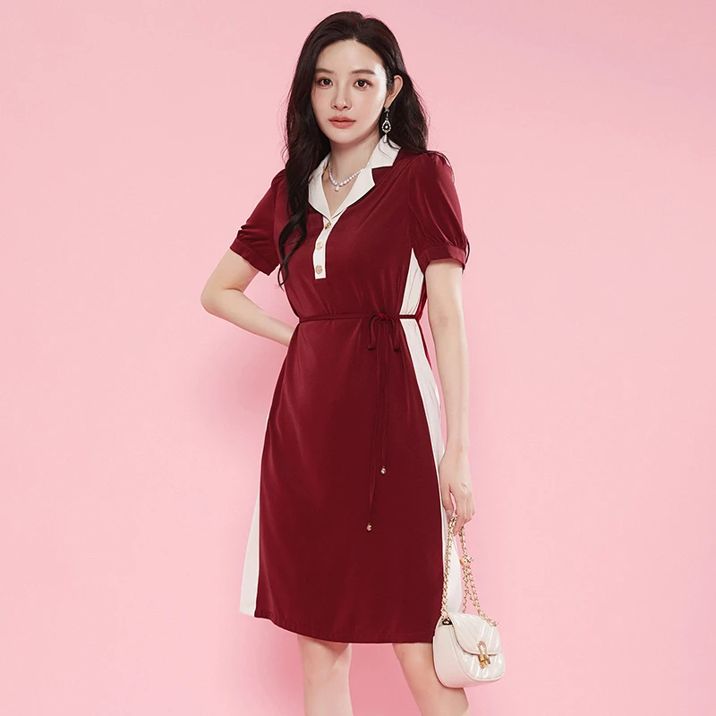 D640拼色设计中裙收腰显瘦裙子连衣裙女42KA0A0006