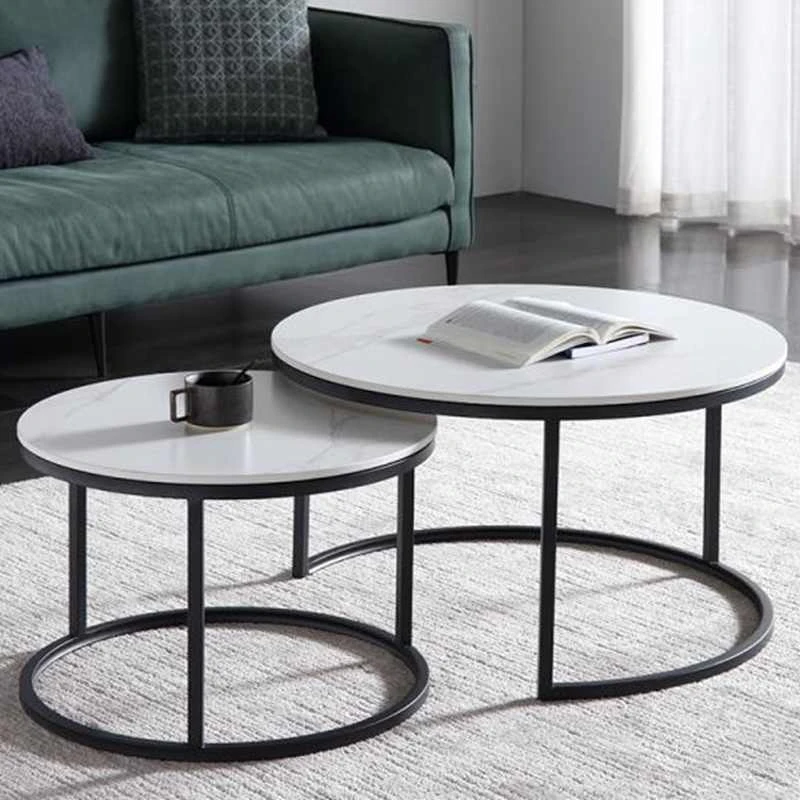 轻奢岩板双层北欧圆形茶几组合简约现代小户型网红小客厅家用北欧