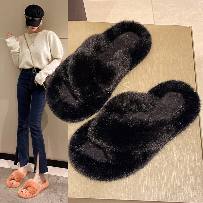 百搭毛毛拖鞋女网红外穿2023新款韩版ins潮鞋秋季家用家居棉拖鞋