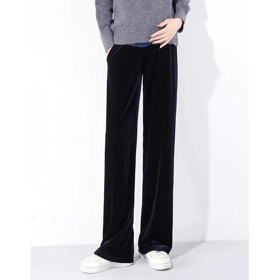 【Double】新品时尚孕妇垂感外穿阔腿裤直筒金丝绒拖地裤孕妇裤子