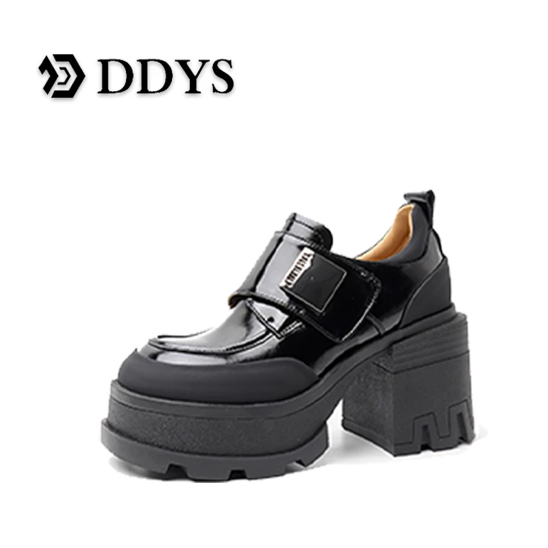 秋冬欧版9公分厚底粗跟2025春季新款真皮小个子增高时装单鞋百搭