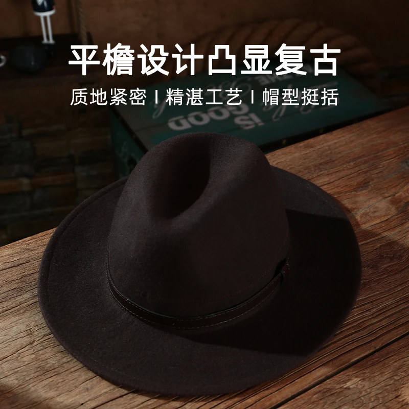 秋冬季爵士帽男女羊毛大檐绅士巴拿马帽复古毡帽休闲英伦大礼帽潮