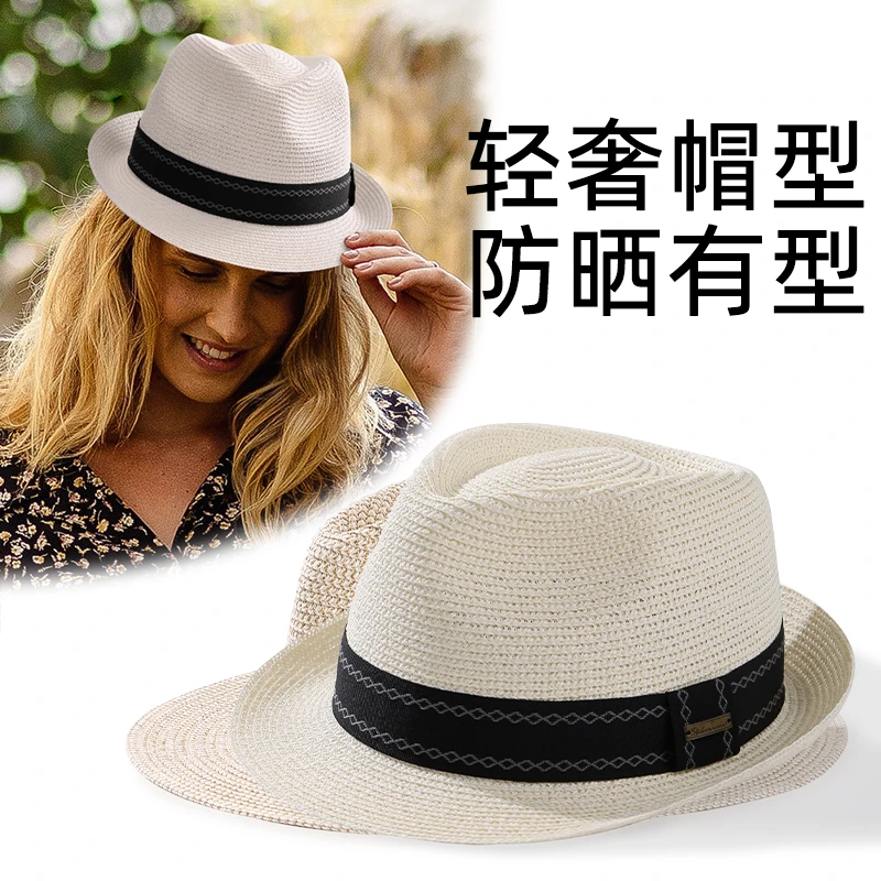 复古小礼帽女夏季新款草编休闲中老年爵士帽出游短檐卷边英伦帽子