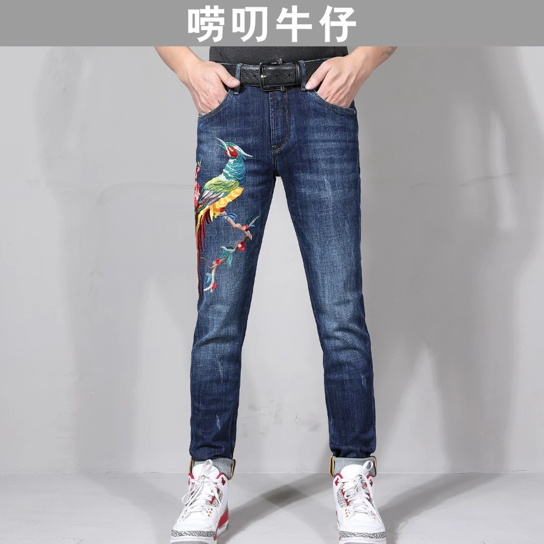 【修身小脚】BC217唠叨牛仔春秋男士微弹凤凰刺绣小脚修身牛仔裤