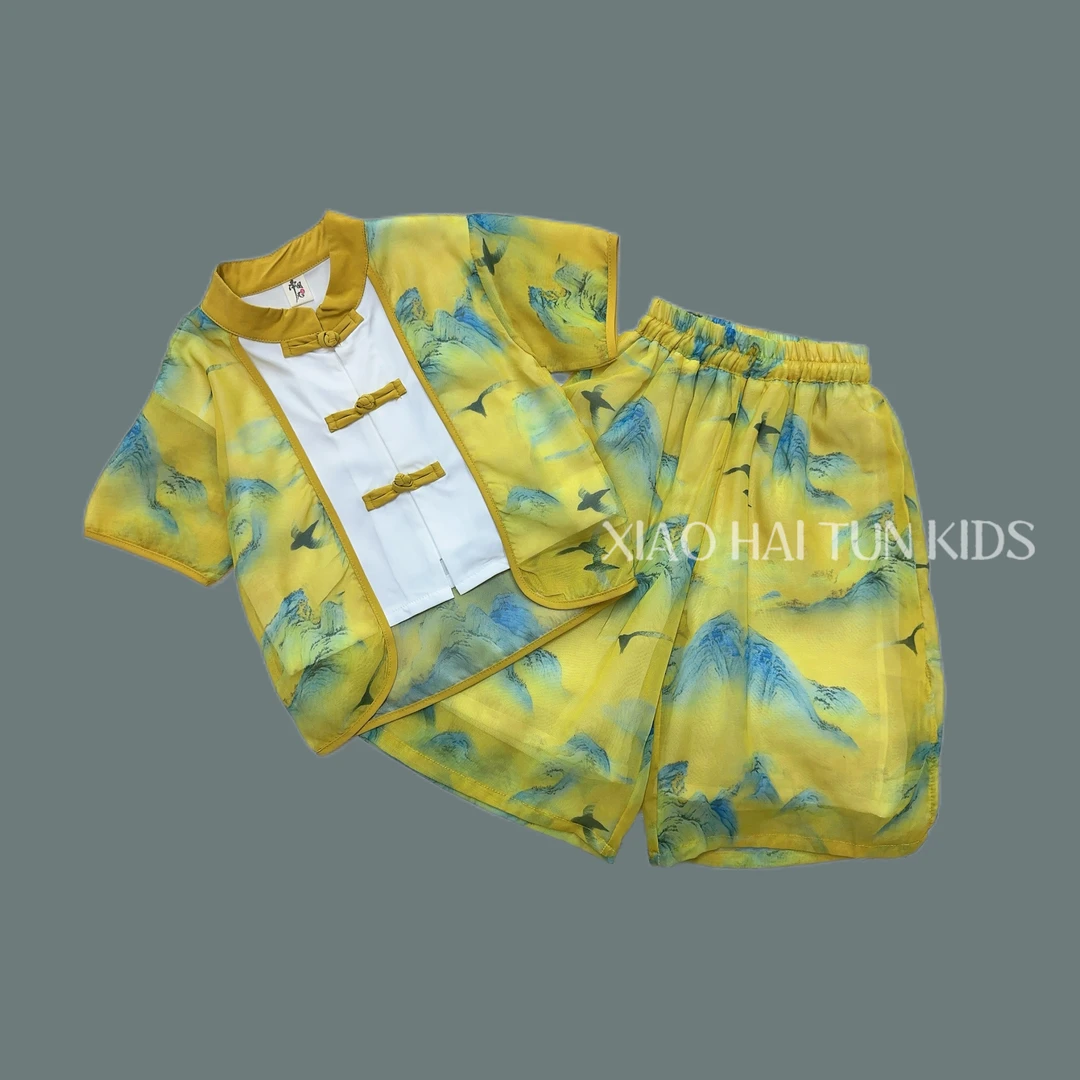 2024男童新款潮流夏款儿童飞雁展翅中国风汉服套装--059