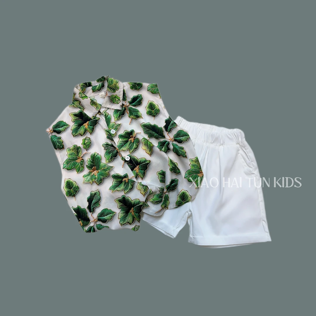 2024男童新款潮流夏款儿童枫叶森林衬衫--100