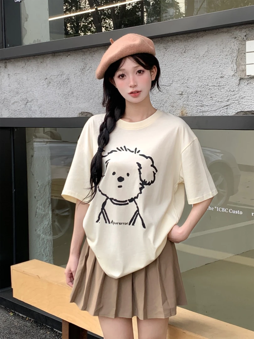 AP735夏季短袖t恤女休闲宽松圆领T恤时尚百搭印花卡通情侣短袖