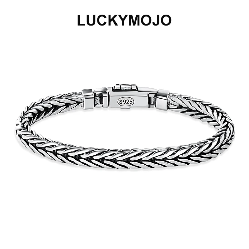 LUCKYMOJO 925银手链 龙骨手链小众饰品复古编织手腕手镯男生配饰