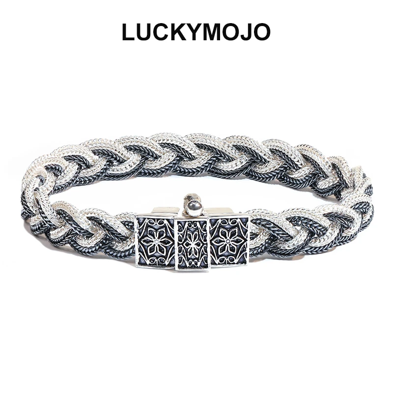 LUCKYMOJO 925银手链 简约编织手链小众精致方形扣手饰品情侣款