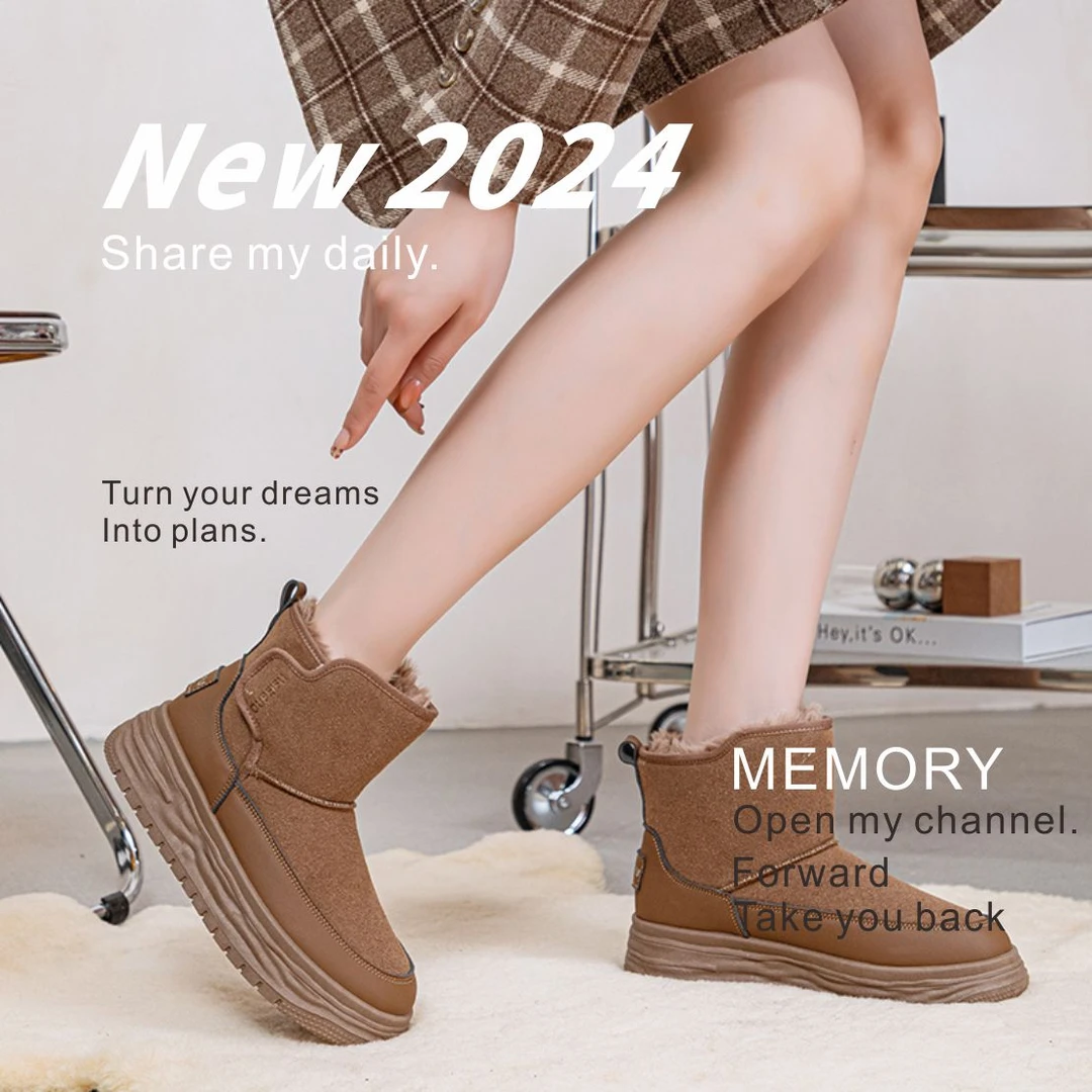 加绒雪地靴女2024新款冬季加厚短筒短靴防滑保暖棉鞋时尚百搭厚底