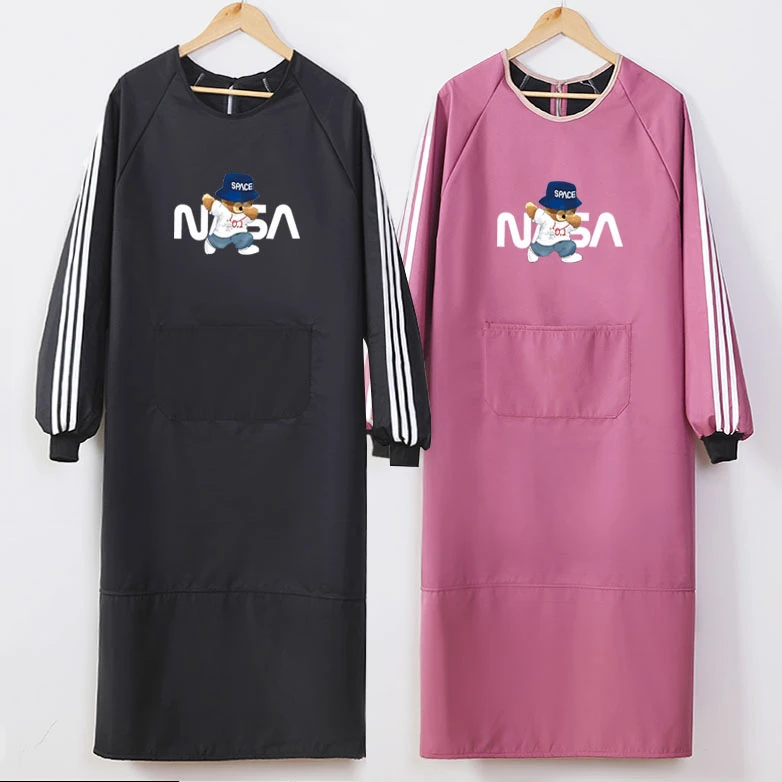 加绒加厚罩衣女外穿韩版时尚防水防油上班工作服加长新款家用厨房